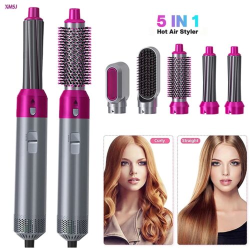 5 in 1 Hair Dryer Styling Brush Air Comb Hot Air Comb One Step Dryer and Straightening Brush Salon Hair Curler 