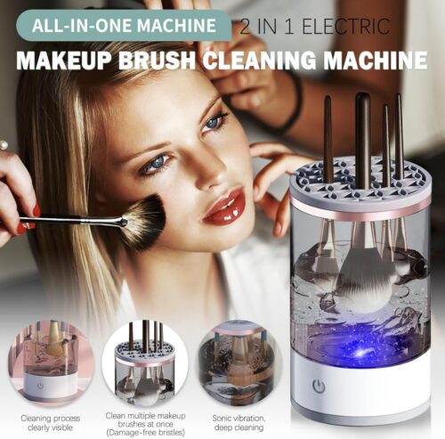 Electric Makeup Brush Cleaner Machine: 2 in 1 Cosmetic Brushes Cleaning Tool