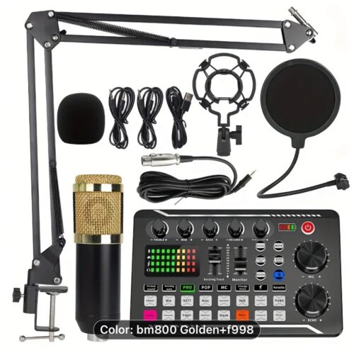 F998 is a live sound card with DJ mixing effects and a voice changer, as well as a wired microphone audio interface. It is a podcast production studio equipment and is very suitable for live streaming/podcasting/gaming