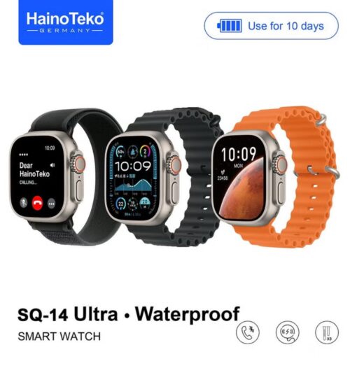 HainoTeko SQ-14 Ultra Waterproof Smartwatch with Large Screen AMOLED Display 10-Day Battery Life and 3 Pair Straps Designed For Ladies and Gents Silver