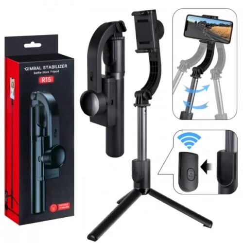 R15 Smartphone Gimbal Stabilizer with Extendable Bluetooth Selfie Stick and Tripod Stand, Multi-Function Remote Control 360 Degree Auto Rotation