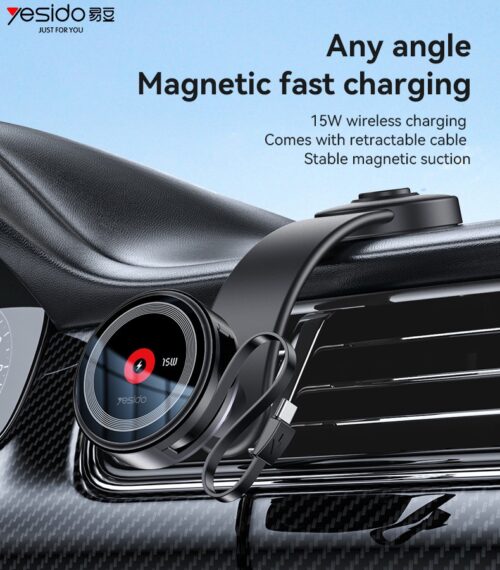 C314 15W Magnetic wireless Charging Holder
C314 Yesido 360 Adjustable Aluminum Alloy Magnetic 15W Wireless Charging Phone Holder With Retractable Cable.