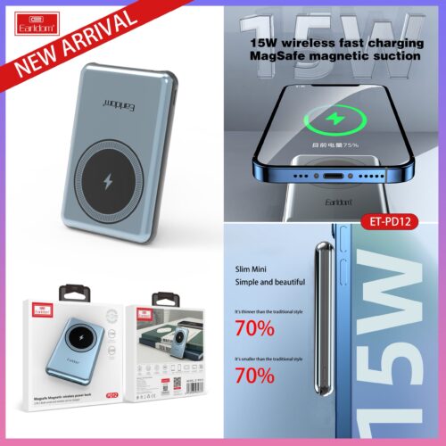 Earldom® Ultra Slim 20W Magsafe Magnetic Wireless Power Bank 5000mAh- Light Gray