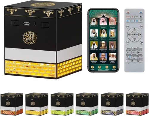 Kaaba Quran Speaker with Remote Control for 114 Quran Surahs, Night Light MP3 Music Player with 18 Reciters and 16 Translations