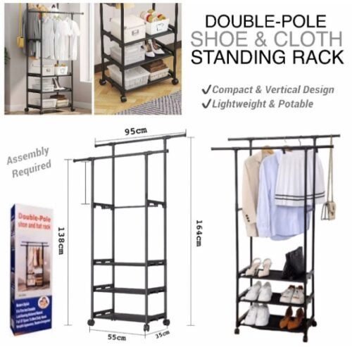 DOUBLE POLE SHOE&CLOTH STANDING RACK