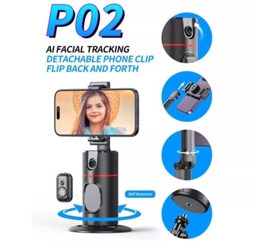 Auto Face Tracking 360° Rotation Tripod P02 Face Body Phone Camera Mount Black