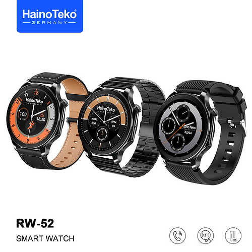 RW-52 Haino Teko Germany RW52 Round Shape AMOLED Display Smart Watch With 3 Straps (Stainless/Leather/Silicon) Wireless Charging (Silver)