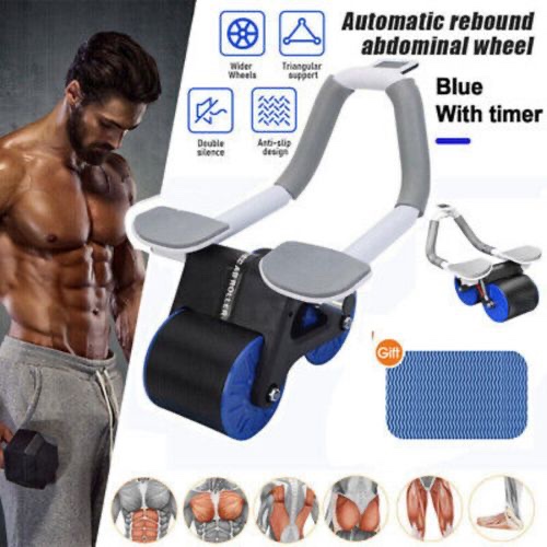 Automatic Rebound Elbow Support Abdominal Exercise Wheel, Tummy Control Abdominal Muscle Trainer, Fitness Equipment, Abdominal Roller with Knee Pad