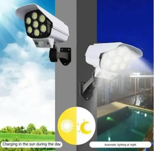 Solar Dummy Camera Shaped Outdoor Wall Lights With Motion Sensor & Remote Control For Home, Garden (