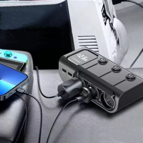 Car charger Earldom ES-CS4 120w PD 3xUSB-A/USB-C ports chager + 3 cigarette lighter black