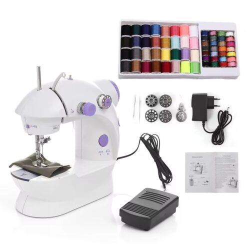 Inne Portable Mini Sewing Machines Household Handheld With Light Cutter Foot Pedal Night Light Electric Double Speed Two Thread dc