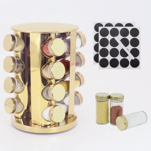 Rotating Spice and Herb Holder Rack With 12 empty jars & Removable labels