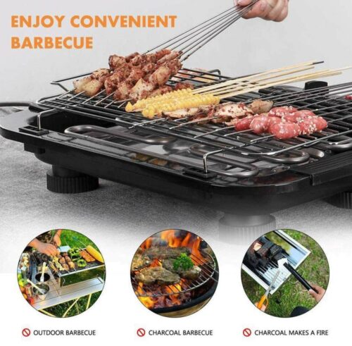 BBQ Electric Grill with Detachable Barbecue Wire Grid Rack and Oil Drip Tray, Household Electric Grill Smokeless Nonstick Barbecue Grill Machine 2000W Ro