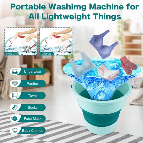 Mini Washing Machine, 10L Portable Foldable Laundry Tub Washing Machines, Ultrasonic Turbine Washer with USB, Suitable for Home Travel Apartments Dorms Socks Underwear Bra