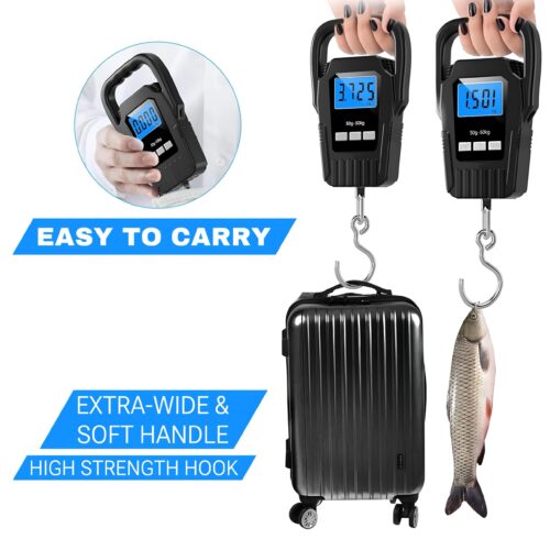 Digital Luggage Scale for Travel Bag – Portable Suitcase Scale with LCD Display, 110 lbs Capacity, Durable Stainless Steel Hook, Tare Function, Lightweight & Compact for Airplane Travel.