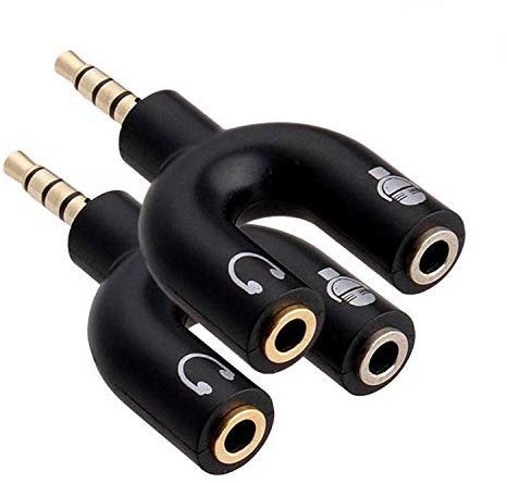 U Shape 3.5 mm Stereo TRRS 4 Pole Plug to Mic and Headset Female Audio Splitter - Pack of 2 Pieces