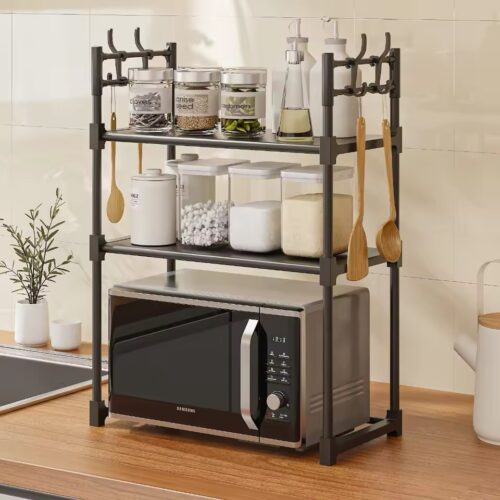 Kitchen Microwave Rack Multi-Layer Organizing Racks Simple Storage Shelf Double Layered Standing Countertop Seasoning Oven Shelf