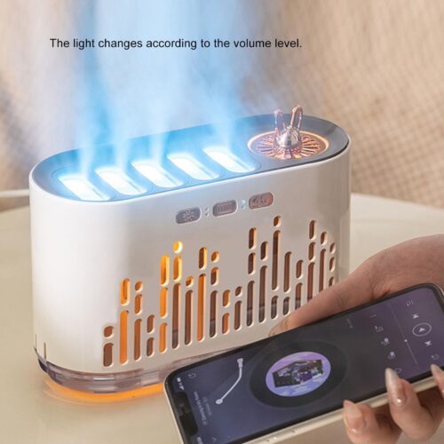 Flame Essential Oil Diffuser, 700ml RGB Color Changing Music Sync Air Diffuser Cool Mist Humidifier Super Quiet Auto Shut Off Diffuser with 2 Mist Modes for Large Room Tm