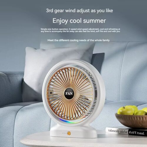 3 Speeds Mini Desktop Fan, Rechargeable Battery Powered Fan with Colorful LED lights, Portable USB Quiet Personals Fan, Suitable for Home Office Travel Camping Outdoor Indoor, Black Ro