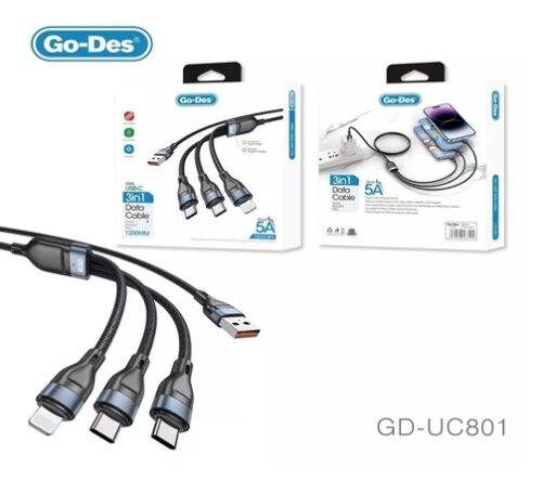 Go-Des – Dual USB-C 3 in 1 Fast Cable Nylon Braided – 1200MM