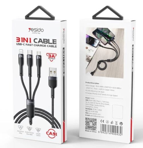 Yesido 3 In 1 USB Cable For Data Cable Charging Cable Multiple Devices 1m CA91