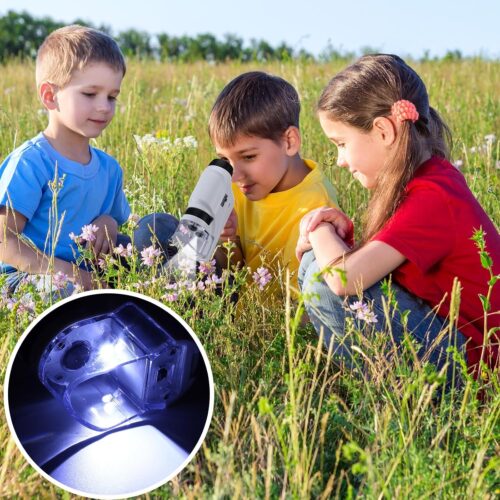 Pocket Microscope 60x-120x Power LED Lighted Portable Microscope Handheld Microscope with Black Velvet Pouch for Kids Christmas Stocking Stuffers Child Toddler Learning Education(1 Set) dc