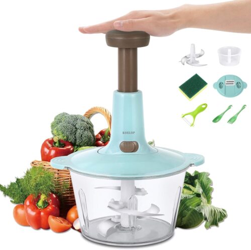 1.5 L Manual Food Chopper with Water Filter, Multi-purpose Handheld Mini Food Processor, Vegetable, Fruit, Onion Chopper, Dicer, Mincer, Green, Turquoise Dic