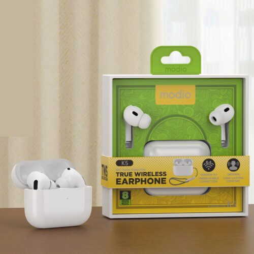 Modio K5 True Wireless Earphone - White With Free Case