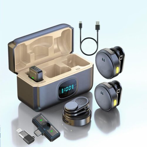 2Mic Wireless Microphone Magnetic Button Lavalier Microphone With Digital Display Battery, Wireless Mic for Youtubers, Noise Cancellation Wireless Microphone with 40H Battery, Mic for YouTube