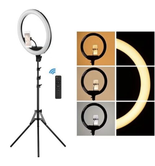 HQ 18N Ring Light Kit with Tripod Stand and Accessories, 18 inches, 55 Watts, 3200K-6000K Adjustable Color Temperature, Phone Holder Included