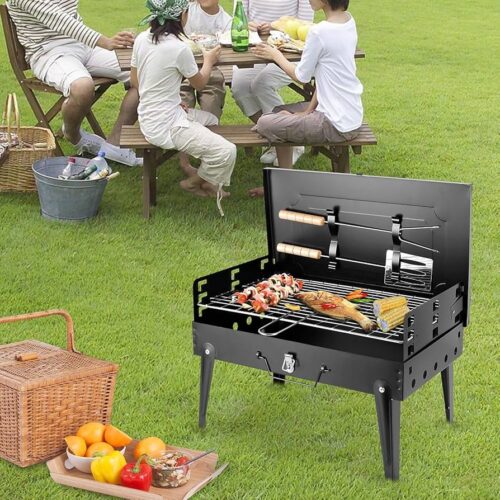 Outdoor Folding Charcoal Barbecue Grill, Portable Box Type Small Barbecue Grill, Windshield Design Grill