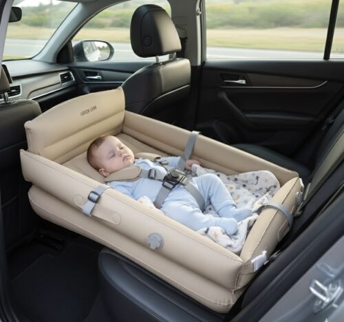 Green Lion Inflatable car 🚗 Toddler Travel Bed - Beige