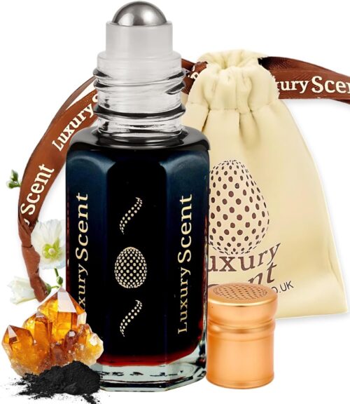 Perfume Oil Black Musk 6ml Roll-On by Luxury Scent – Long Lasting Alcohol-Free Unisex Attar with Dark Musky Amber Oriental Notes, Travel Size Arabian Inspired Fragrance with Velvet Gift Pouch