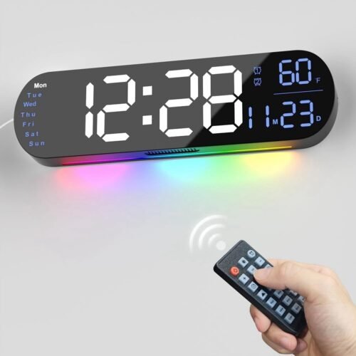 Digital Clock Wall with Remote Control 13.7Inch,Auto Brightness,Dual Alarm Clock &,for Bedroom, Gift